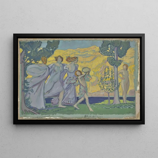 Ludwig von Hofmann - Drei tanzende Mdchen und Tamburinschlger.webp