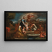 Holy Family with Angels in a Landscape - Luigi Garzi — framed artwork on a wall