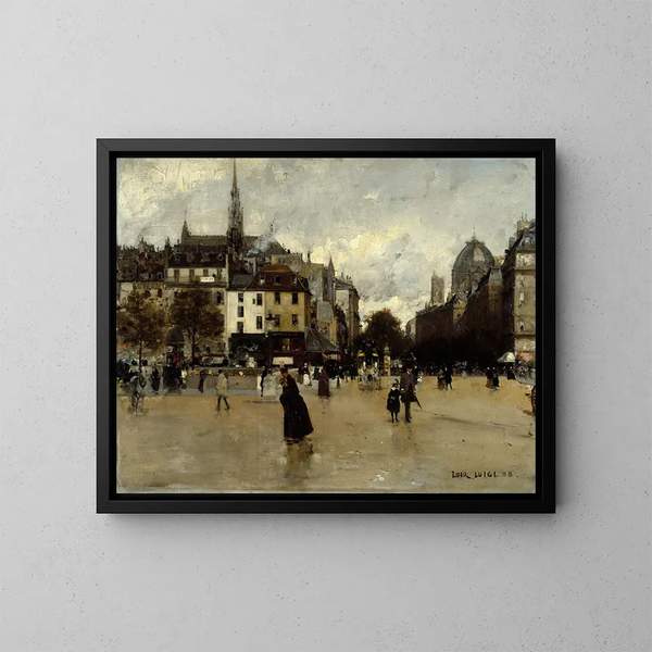 El bulevar del Palacio visto desde la plaza Saint-Michel - Luigi Loir — cuadro enmarcado en la pared
