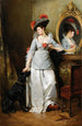 elegante con un perro - Madeleine Jeanne Lemaire — vista de la obra