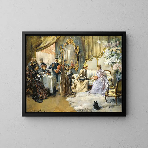El Merendar en el salón del pintor - Madeleine Jeanne Lemaire — cuadro enmarcado en la pared