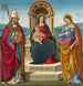 la Virgen con el Niño con San Justo de Volterra y Santa Margarita de Antioquía - Bastiano Mainardi — vista de la obra