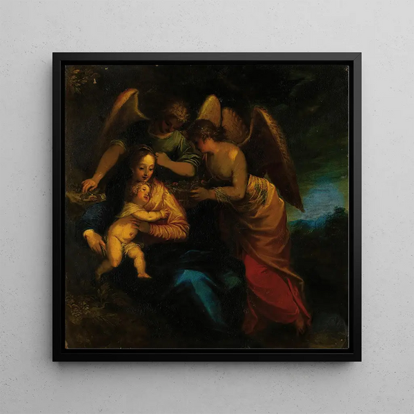 Impresión artística Madona y niño rodeados de ángeles - Hans Rottenhammer | Impresión artística