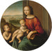 Madonna y niño con el niño San Juan Bautista - Maestro de la Lamentación de Scandicci — presentado en un interior