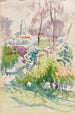 Esquisse de paisaje con arbustos, árboles y torre - Magnus Enckell — vista de la obra