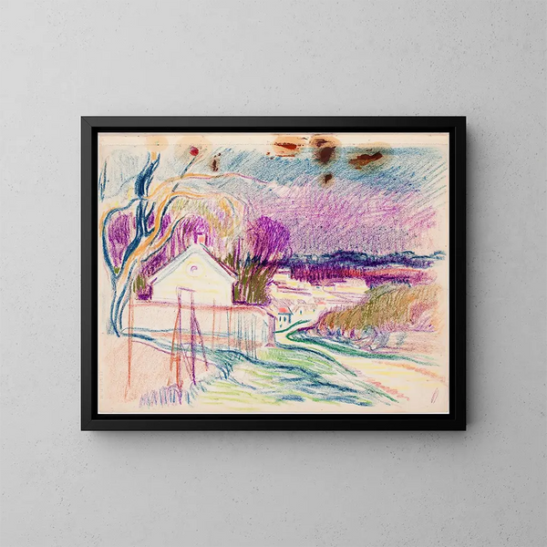 Paisaje de camino con casas - Magnus Enckell — cuadro enmarcado en la pared