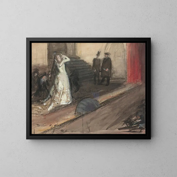 Escena de teatro: Ida Aalberg en el papel de María Estuardo - Magnus Enckell — cuadro enmarcado en la pared