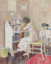 una niña sentada en una mesa de escritura - Malcolm Drummond — vista de la obra