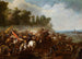 Escaramuza de caballería en un paisaje extenso con pueblo a lo lejos - Manera de Adam Frans van der Meulen — vista de la obra