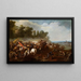 Escaramuza de caballería en un paisaje extenso con pueblo a lo lejos - Manera de Adam Frans van der Meulen — cuadro enmarcado en la pared