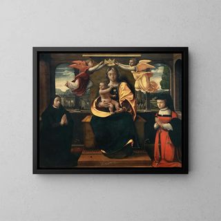 Manner of Vincenzo Foppa - The Madonna and Child crowned by two angels and flanked by two donors.webp