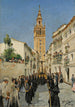 Easter procession in the street Mateos Gago in Seville - Manuel García y Rodríguez — framed artwork on a wall
