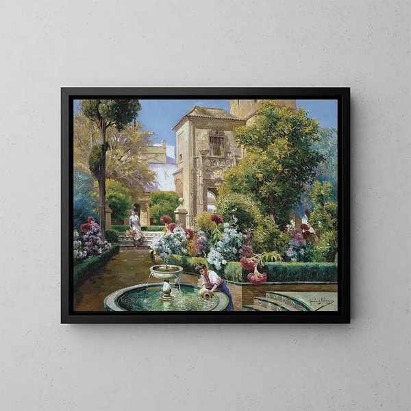 Les jardins de l'Alcazar de Séville - Manuel García y Rodríguez — framed artwork on a wall