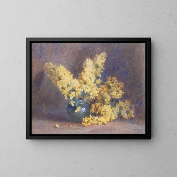 Yellow Flower and Rosemary - Margaret Stoddart — framed artwork on a wall