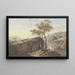 Landscape painting with a waterfall crossed by a footbridge, on the left a farmer leads two cows at the bottom, in the background a ruin - Maria Dorothea Wagner — framed artwork on a wall