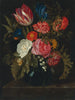 naturaleza muerta de rosas, claveles, una tulipa y otras flores en un jarrón de cristal - Maria van Oosterwijck — vista de la obra