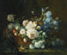 naturaleza muerta con flores, peonías, iris, hortensias en una tetera de cobre, un escarabajo y mariposas - Marie Beloux Hodieux — vista de la obra