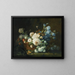 naturaleza muerta con flores, peonías, iris, hortensias en una tetera de cobre, un escarabajo y mariposas - Marie Beloux Hodieux — cuadro enmarcado en la pared