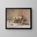 Still life with fruits and a Chianti bottle - Marie Egner — framed artwork on a wall