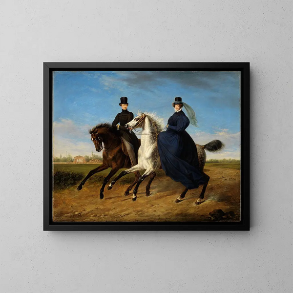 retrato del general Krieg von Hochfelden y su esposa a caballo - Marie Ellenrieder — cuadro enmarcado en la pared
