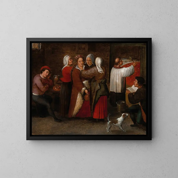 La bendición de la cama nupcial - Marten van Cleve — cuadro enmarcado en la pared