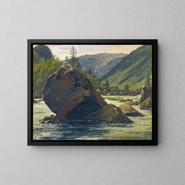 Una roca errática en las rápidas - Martinus Rørbye — cuadro enmarcado en la pared
