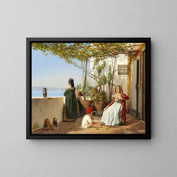 Loggia de Procida con figuras - Martinus Rørbye — cuadro enmarcado en la pared
