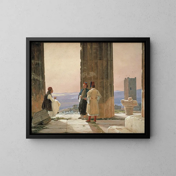 La vista desde el templo de Atenea en la Acrópolis - Martinus Rørbye — cuadro enmarcado en la pared