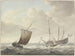de mar agitado con barcos, bandera amarilla con león dorado - Martinus Schouman — vista de la obra
