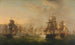 la confrontación de las flotas neerlandesa y británica durante el paso de la flotilla neerlandesa en Boulogne 1804 - Martinus Schouman — vista de la obra