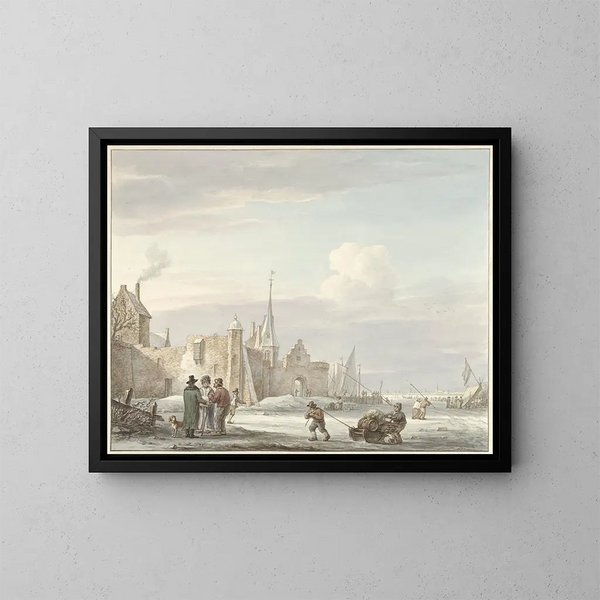 Vista de la ciudad en invierno - Martinus Schouman — cuadro enmarcado en la pared
