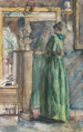 Dama con vestido verde frente a un espejo - Martinus van Andringa — vista de la obra