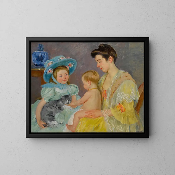 Niños jugando con un gato - Mary Cassatt — cuadro enmarcado en la pared
