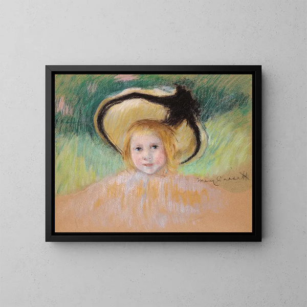 Niña con sombrero de cinta negra - Mary Cassatt — cuadro enmarcado en la pared