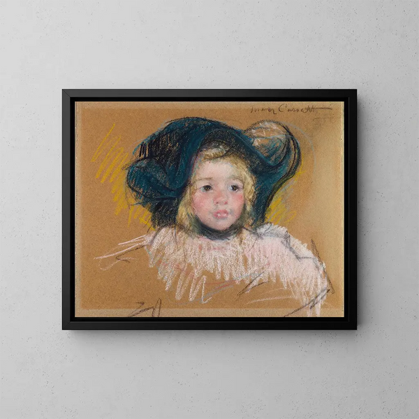 Head of Simone in green bonnet with wavy edge n° 2 - Mary Cassatt — framed artwork on a wall