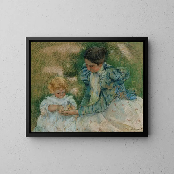 Mother playing with a child - Mary Cassatt — framed artwork on a wall