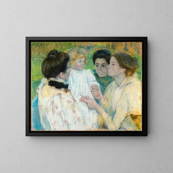 Mujeres admirando a un niño - Mary Cassatt — cuadro enmarcado en la pared