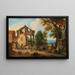 Travelers in front of a city gate near a fountain - Mathys Schoevaerdts — framed artwork on a wall