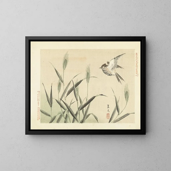 de cebada y alondra - Matsumura Keibun — cuadro enmarcado en la pared