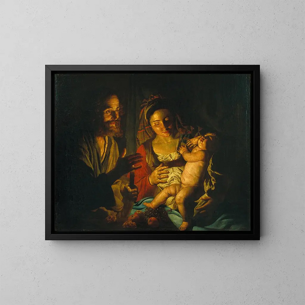 Santa Familia - Matthias Stom — cuadro enmarcado en la pared