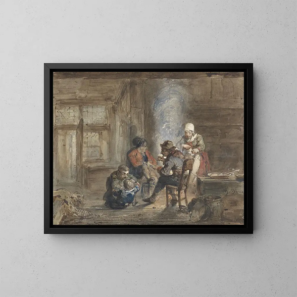 Interior painting with a family around a fireplace - Matthijs Maris — framed artwork on a wall
