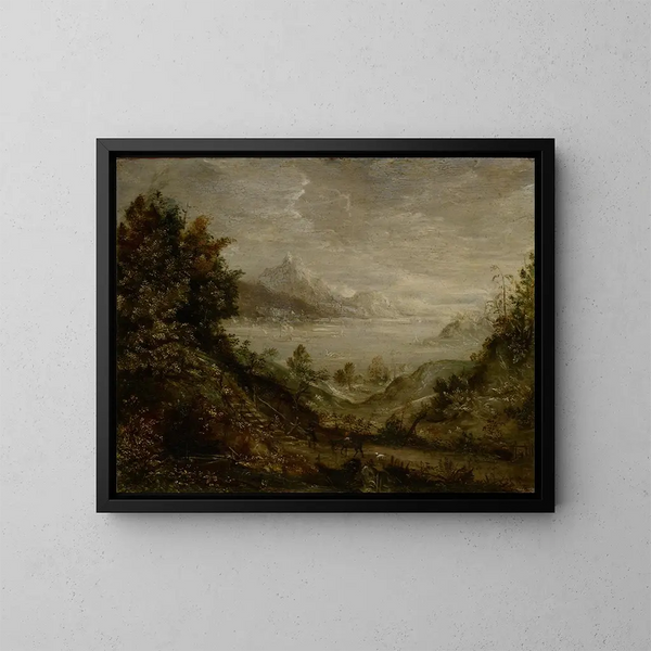 Paisaje con lago - Matthäus Merian el Viejo — cuadro enmarcado en la pared
