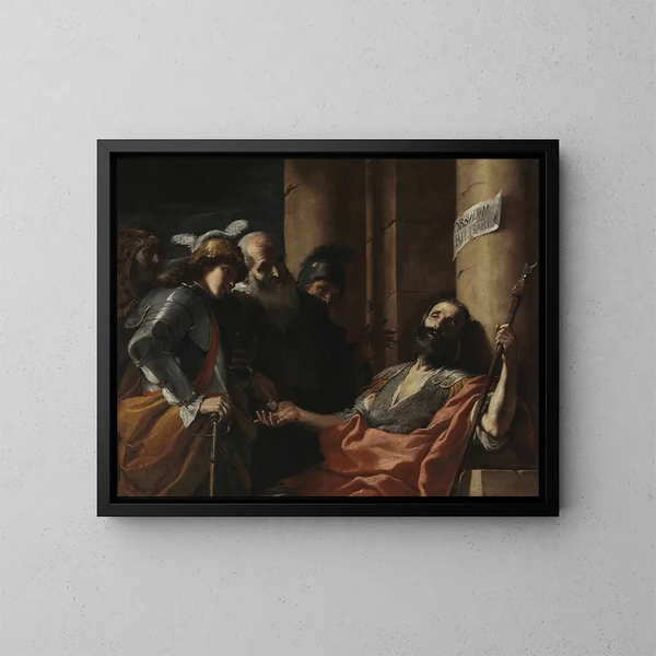 Belisaire recibiendo la limosna - Mattia Preti — cuadro enmarcado en la pared