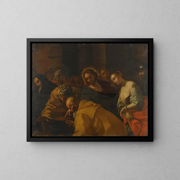 El Cristo y la mujer adúltera - Mattia Preti — cuadro enmarcado en la pared