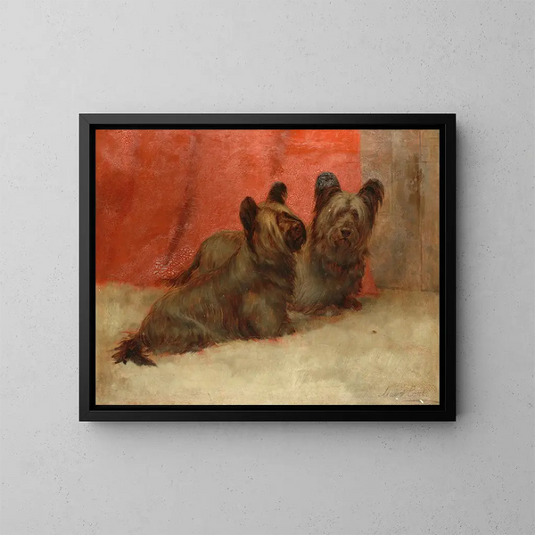 Portrait of Two Skye Terriers - Maud Earl — framed artwork on a wall