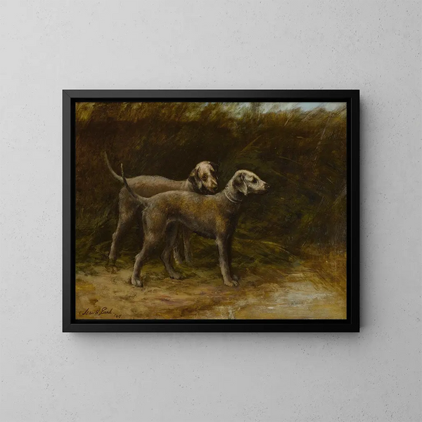 Two Bedlington Terriers - Maud Earl — framed artwork on a wall