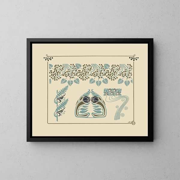 Abstract design painting based on berries and flowers - Maurice Pillard Verneuil — framed artwork on a wall