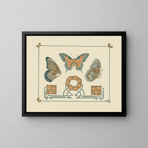 Abstract design based on butterflies and leaves - Maurice Pillard Verneuil — framed artwork on a wall
