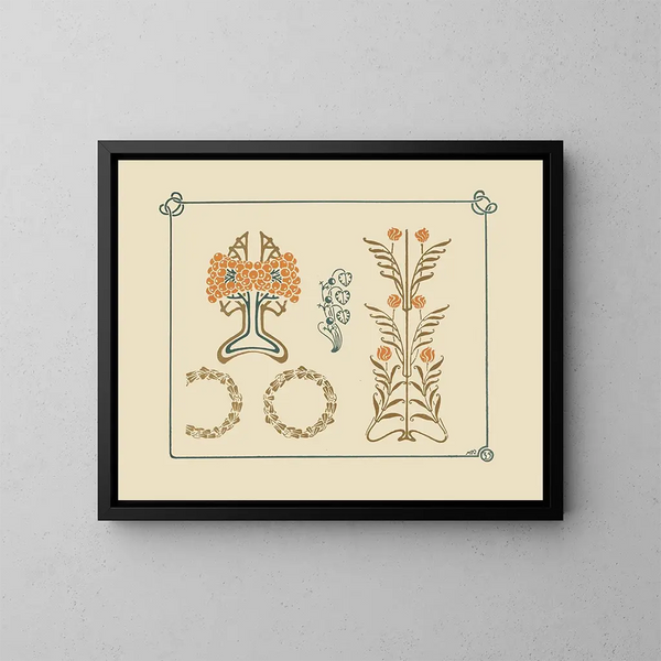 Design abstrait basé sur de petites feuilles et baies - Maurice Pillard Verneuil — framed artwork on a wall