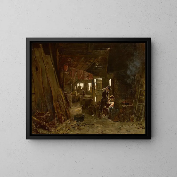 Atelier de Zimmermann La famille du bûcheron - Max Liebermann — framed artwork on a wall